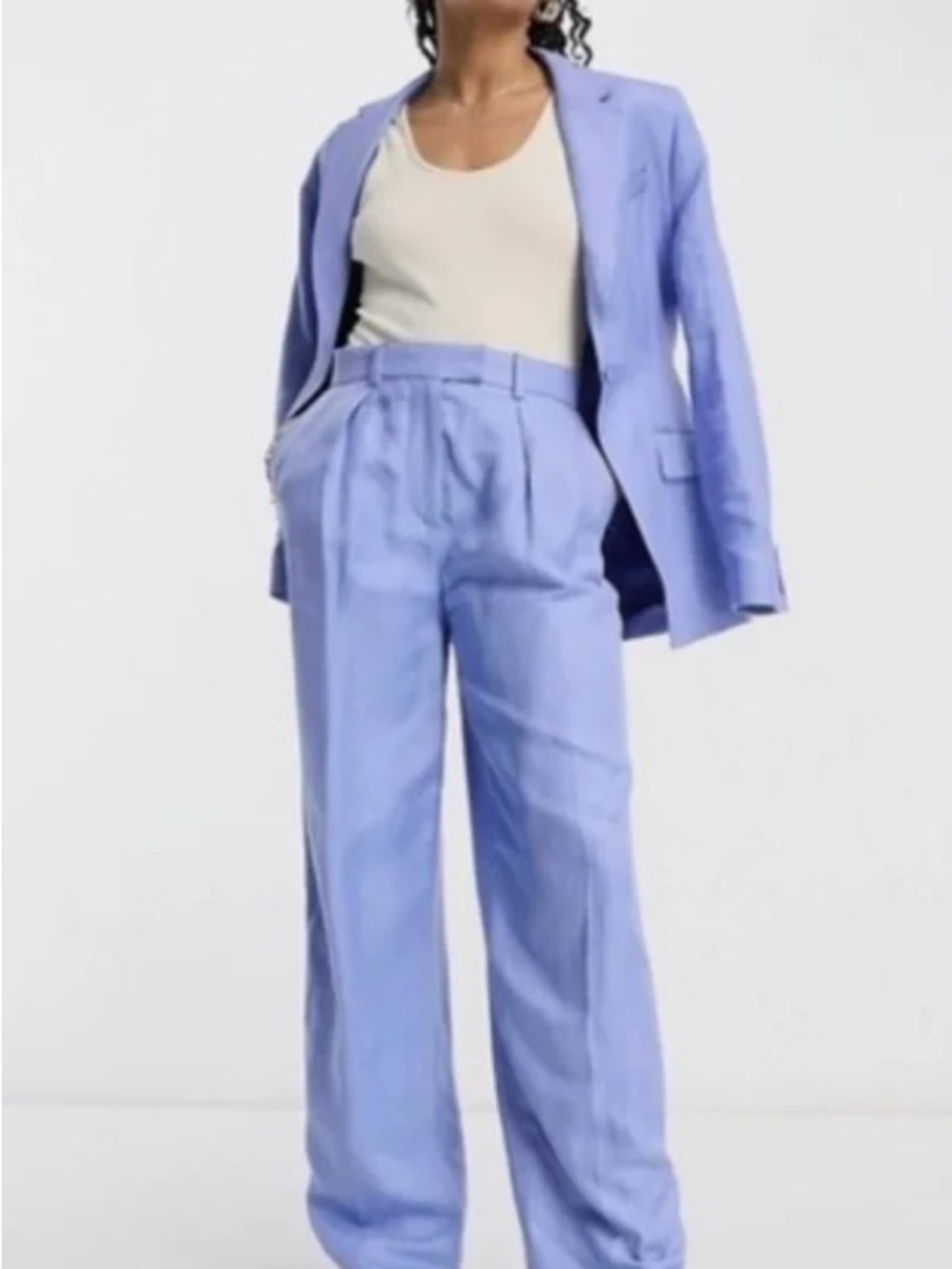 & Other Stories Blue Wide-Leg Pleated Trousers, size 2